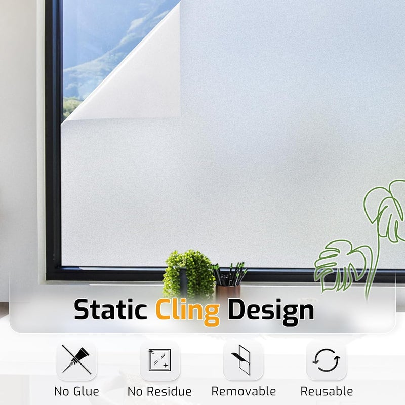 LUTE Window Privacy Film, Frosted Glass Window Film for Bathroom, Static Cling Removable Heat Control Glass Coverings, Non Adhesive Opaque Door Sticker for Home Office (Pure, 17.5" x 78.7") - Image 5